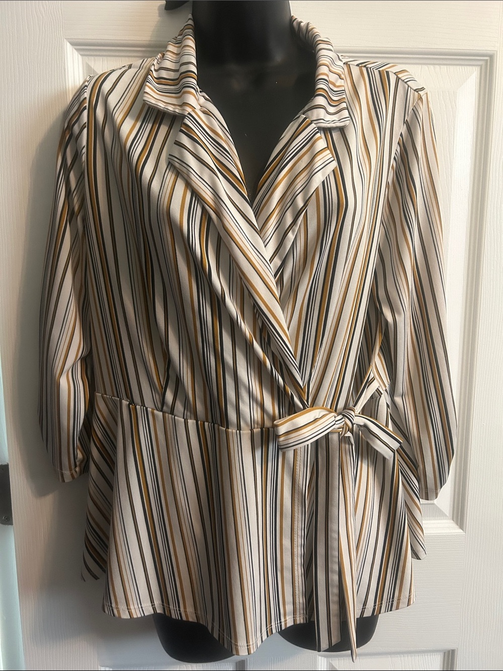 PerSeption Concept Striped Wrap Top - White, Black & Gold